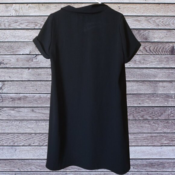Zara Women's Large Short Sleeve Black Shirt Dress Partial Button Front READ - Picture 5 of 5